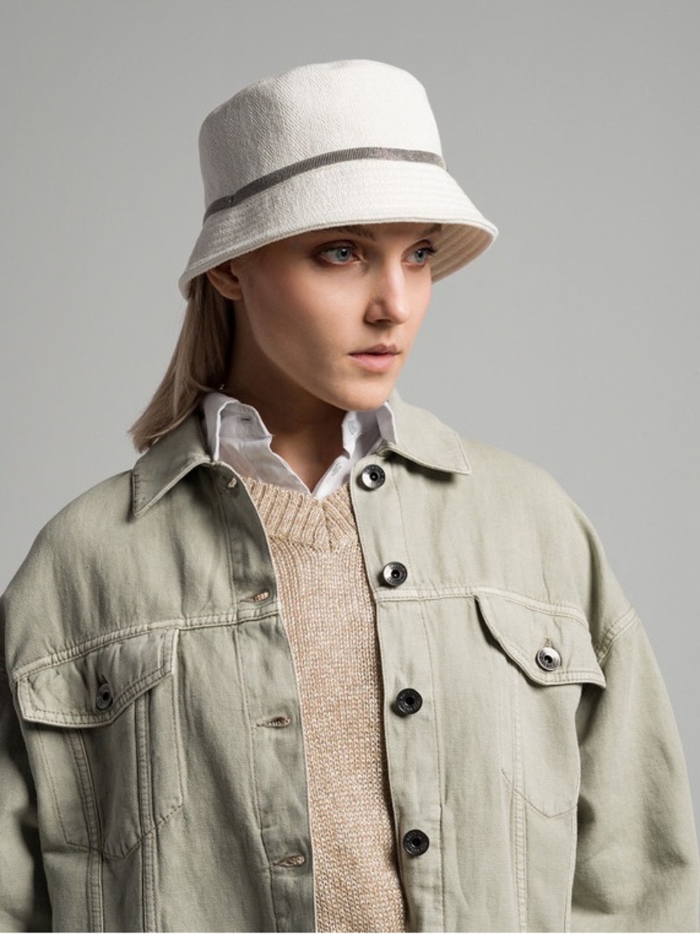Brunello Cucinelli Bucket Hat with monili chain - White